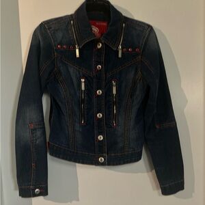Vintage Ecko Red Y2K Cropped Denim Jacket Blue Red Accents S